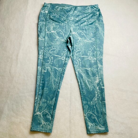 Zenergy By Chico's Womens Aqua Blue Paisley Print Stretch Legging Sz 3 US 16/18 - Picture 1 of 10